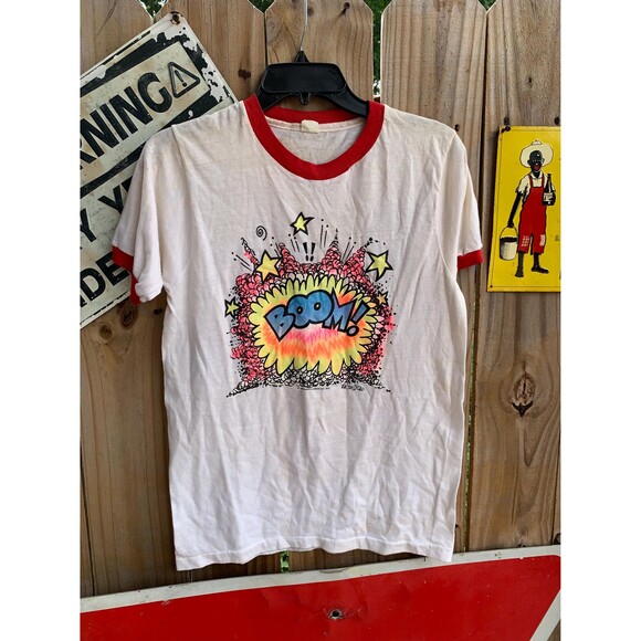 70s comic book graphic tee with "BOOM!" By Tomas Glassford  38-40 fits size S - Picture 1 of 10